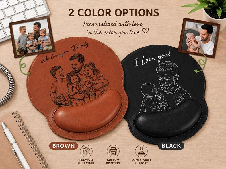 Personalized Sketch Photo Engraved Mousepad, Unique Keepsake Gift for Dad