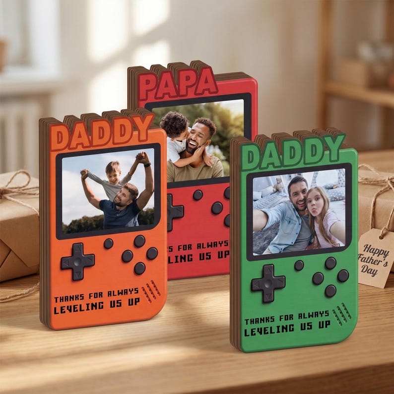 Custom Nickname Game Console Photo Frame, Wooden Keepsake for Dad