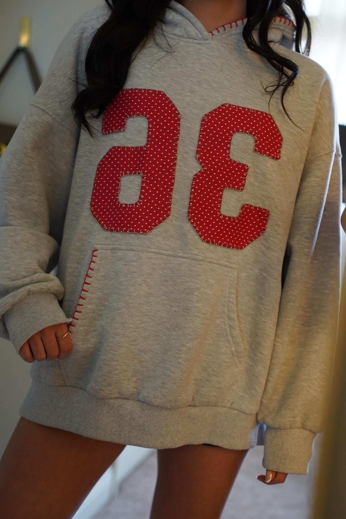 Custom Varsity Number Applique Hoodie | Baseball Stitch Game Day Sweatshirt