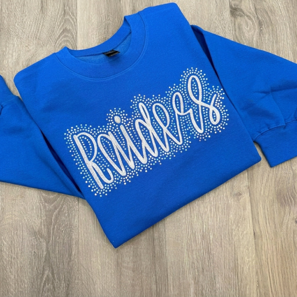 Custom Rhinestone Surround Script Embroidery Sports Crewneck Sweatshirt