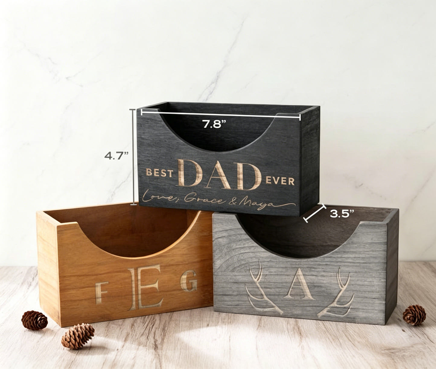 Custom Engraved Wooden Hat Organizer - Personalized Cap Storage Box for Dad