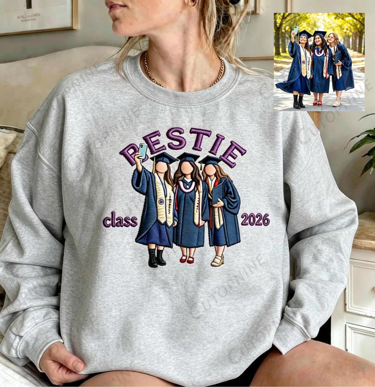 Graduation Bestie Custom Embroidered Sweatshirt