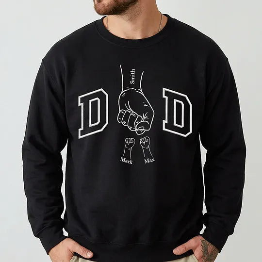 Custom Fist Bump Embroidered Dad Sweatshirt, Personalized Family Name Design