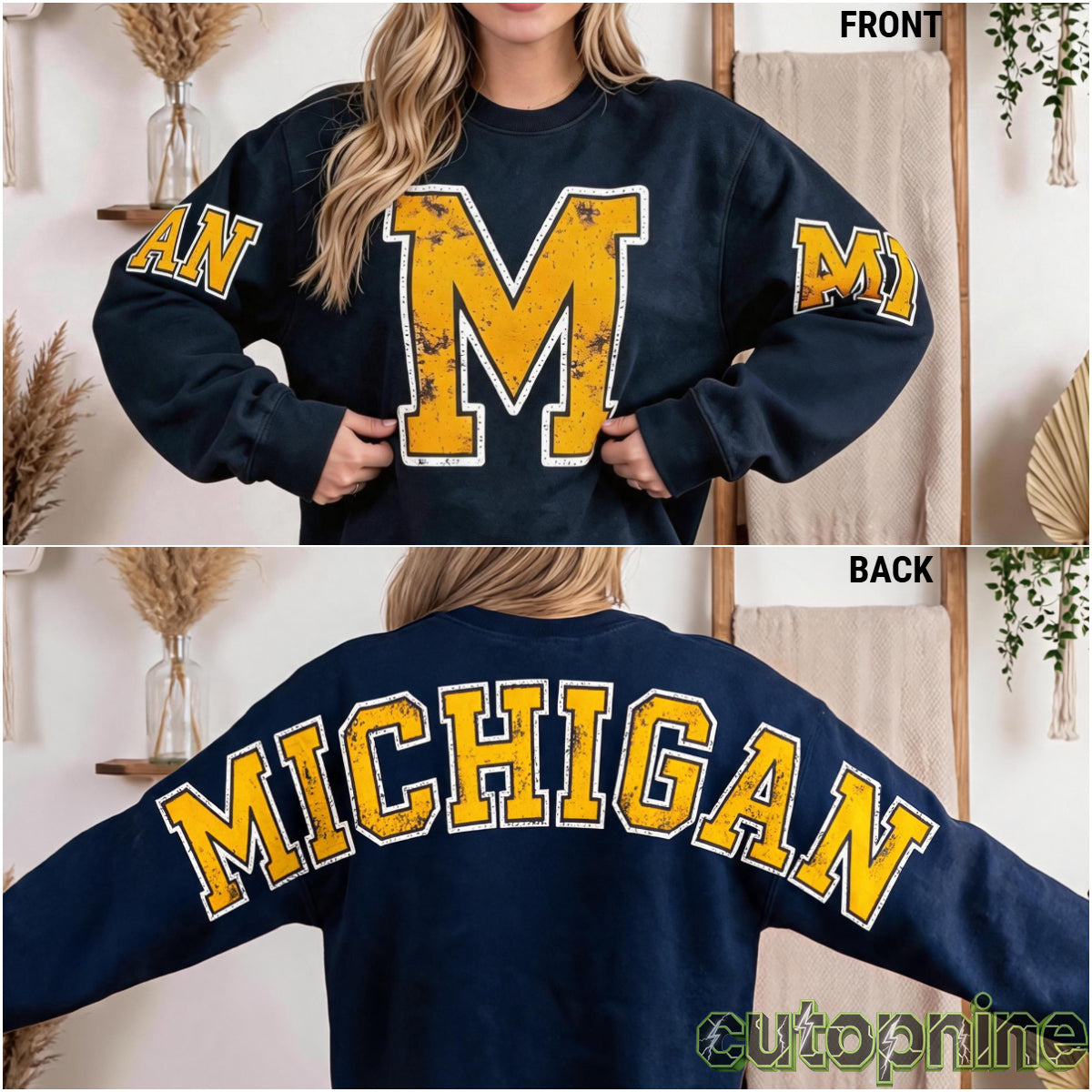 Custom Michigan Vintage Letter Print Sweatshirt