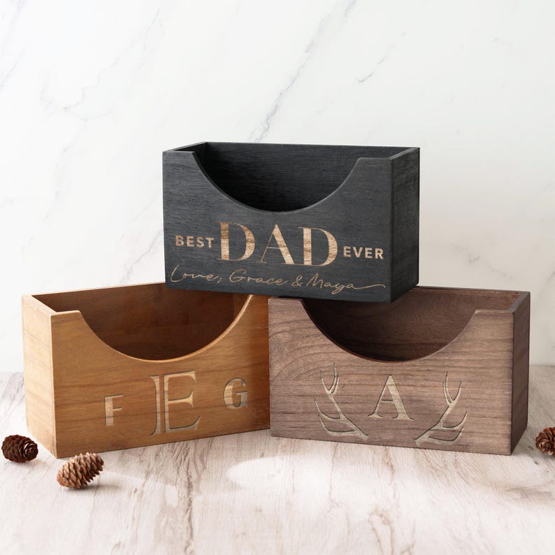 Custom Engraved Wooden Hat Organizer - Personalized Cap Storage Box for Dad