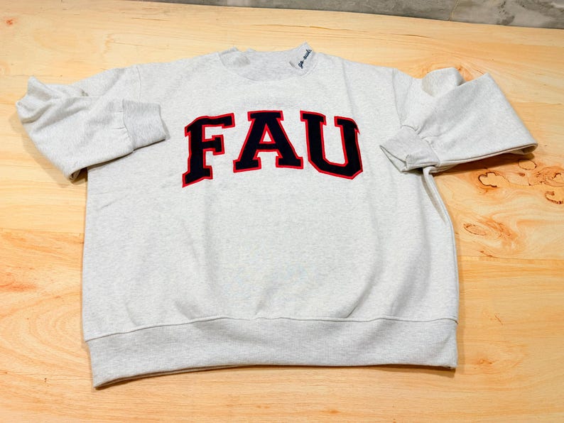 Custom Varsity Letter Applique Crewneck Sweatshirt, Personalized Neck Script University Game Day Pullover