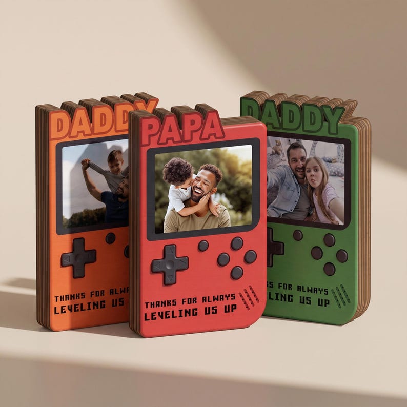 Custom Nickname Game Console Photo Frame, Wooden Keepsake for Dad