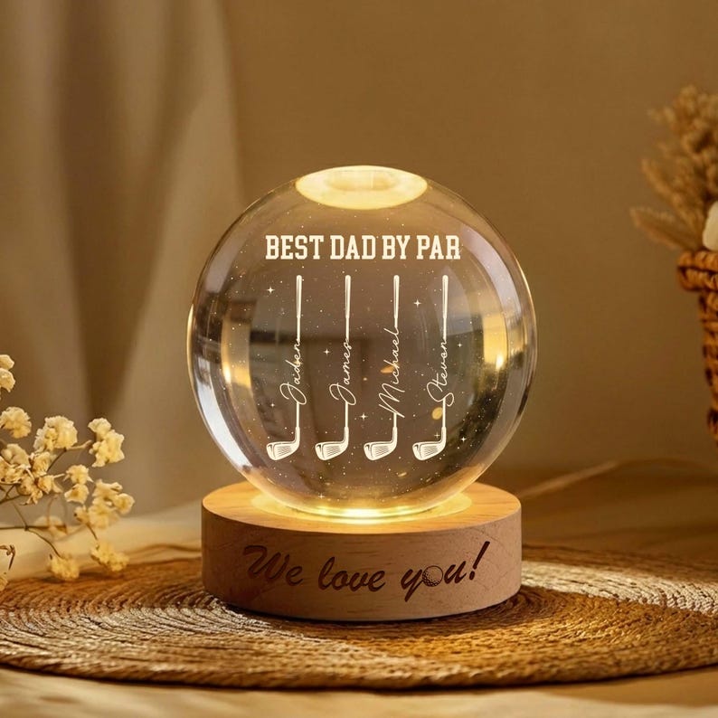 Custom Golf Crystal Ball Night Light - Personalized Dad Gift
