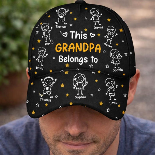 Customizable Stick Figure Grandpa Hat With Kids Names This Grandpa Belongs To Personalized Father’s Day Gift