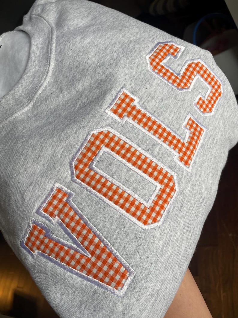 Custom Gingham Applique Sweatshirt Personalized Patchwork Game Day Crewneck for Women and Sports Fans