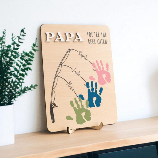 Personalized Fishing Handprint Sign for Dad | Custom Father’s Day Gift