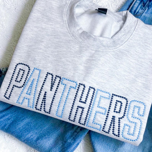 Custom Varsity Text Dot Stitch Embroidery Sweatshirt, Custom School Mascot Spirit Wear