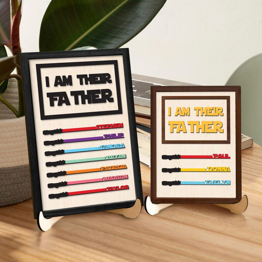 Personalized I Am Their Father Star Wars Wooden Sign, Custom Lightsaber Name Dad Gift