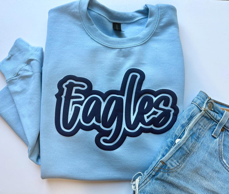 Custom Retro Bubble Script Puff Print Crewneck Sweatshirt, Personalized Mascot Team Name Game Day Spirit Pullover