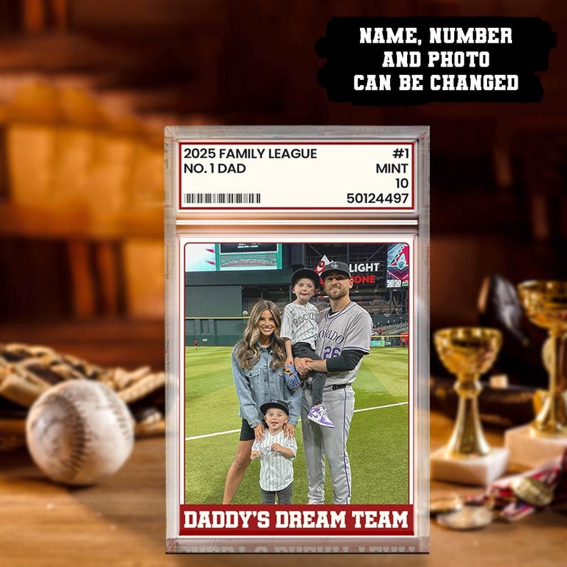 Personalized Graded Baseball Card Family Photo Frame, Custom Father’s Day Gift