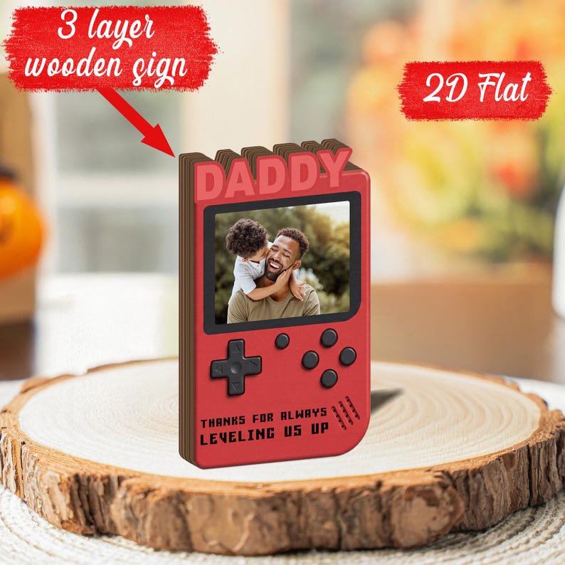 Custom Nickname Game Console Photo Frame, Wooden Keepsake for Dad