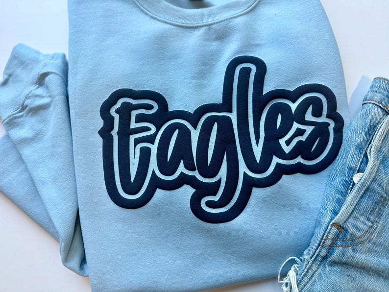 Custom Retro Bubble Script Puff Print Crewneck Sweatshirt, Personalized Mascot Team Name Game Day Spirit Pullover