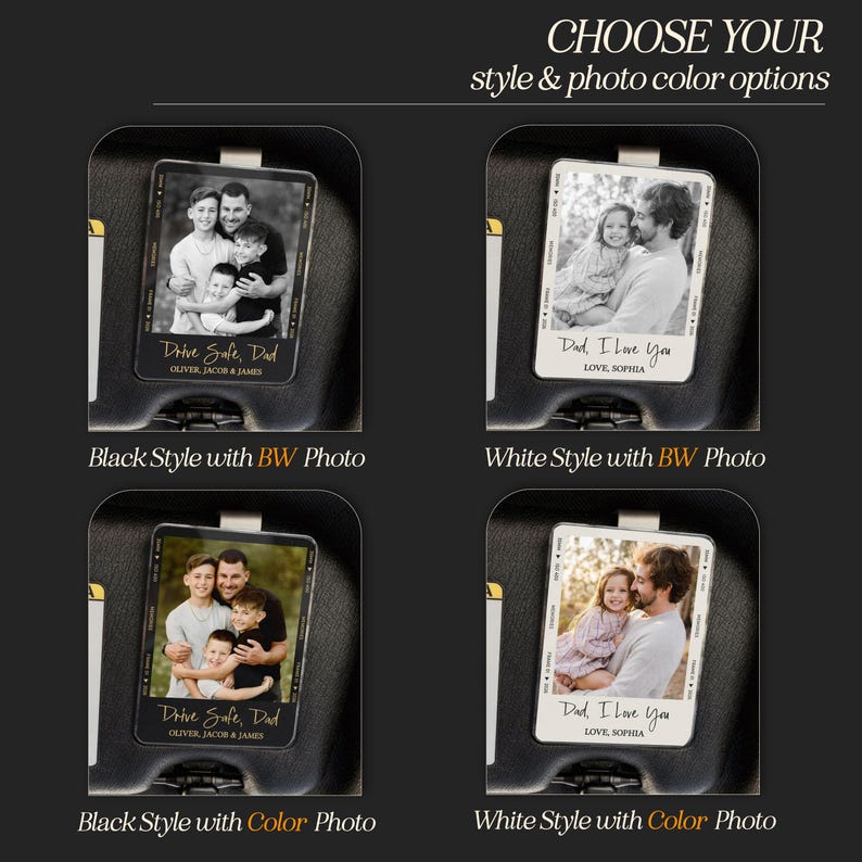 Custom Photo Car Visor Holder, Personalized "Drive Safe" Keepsake for Dad