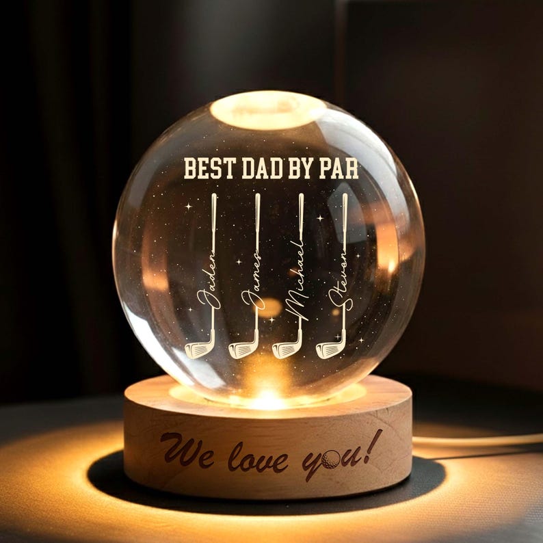 Custom Golf Crystal Ball Night Light - Personalized Dad Gift