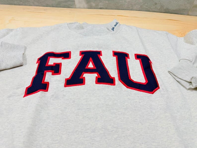 Custom Varsity Letter Applique Crewneck Sweatshirt, Personalized Neck Script University Game Day Pullover