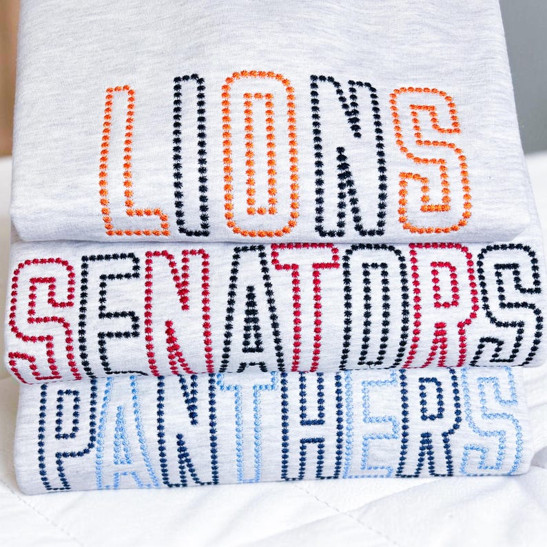 Custom Varsity Text Dot Stitch Embroidery Sweatshirt, Custom School Mascot Spirit Wear