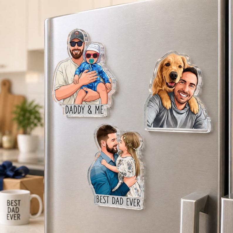 Custom Family Photo Fridge Magnet, Personalized Cartoon Portrait Magnet