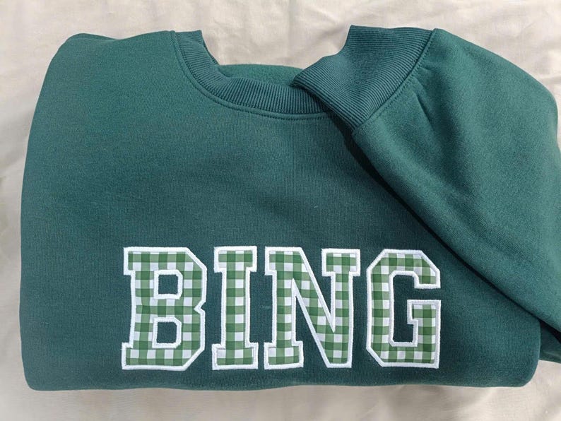 Custom Gingham Check Fabric Patch Varsity Sports Crewneck Sweatshirt