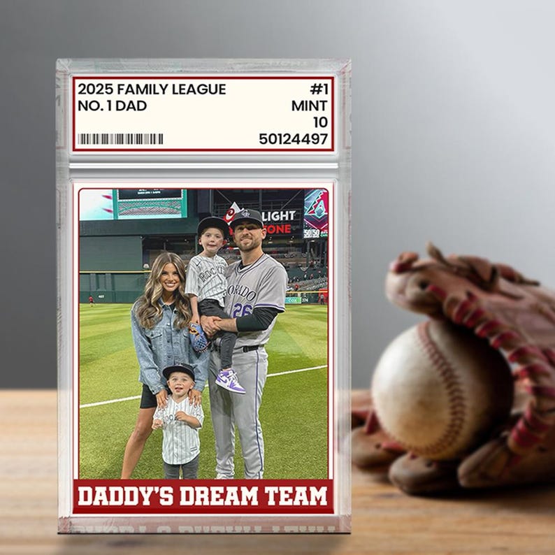 Personalized Graded Baseball Card Family Photo Frame, Custom Father’s Day Gift