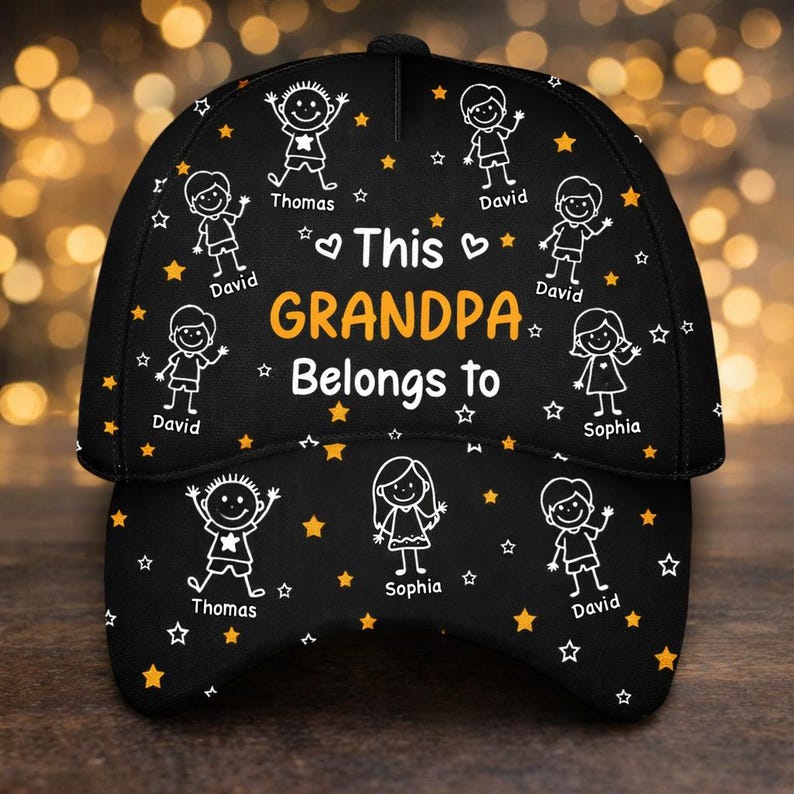 Customizable Stick Figure Grandpa Hat With Kids Names This Grandpa Belongs To Personalized Father’s Day Gift