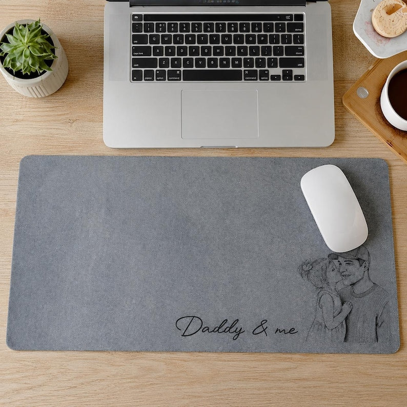 Custom Slogan Photo Sketch Desk Mat, Father’s Day Gift for Dad/Grandpa