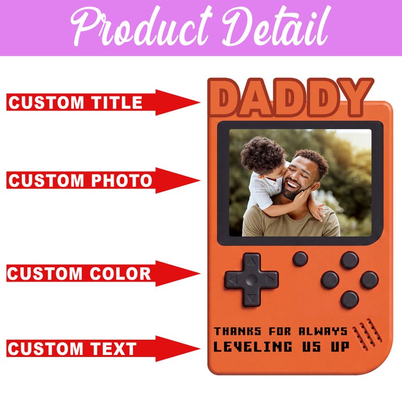 Custom Nickname Game Console Photo Frame, Wooden Keepsake for Dad