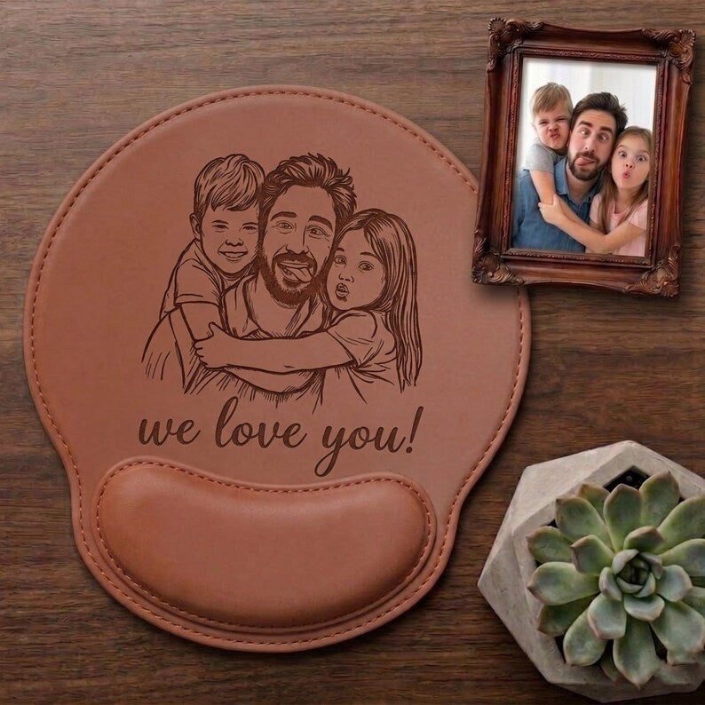 Personalized Sketch Photo Engraved Mousepad, Unique Keepsake Gift for Dad