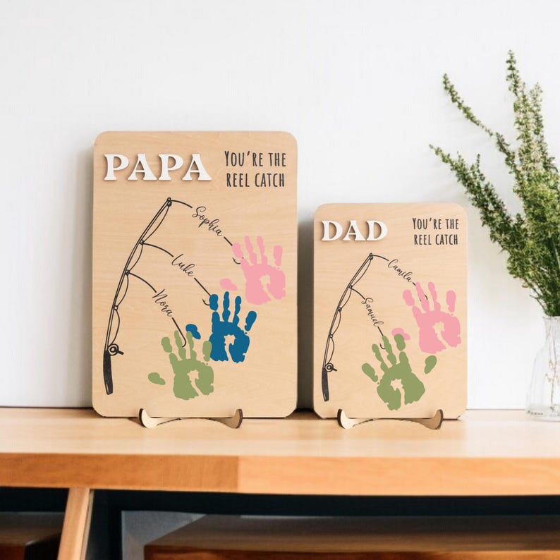 Personalized Fishing Handprint Sign for Dad | Custom Father’s Day Gift
