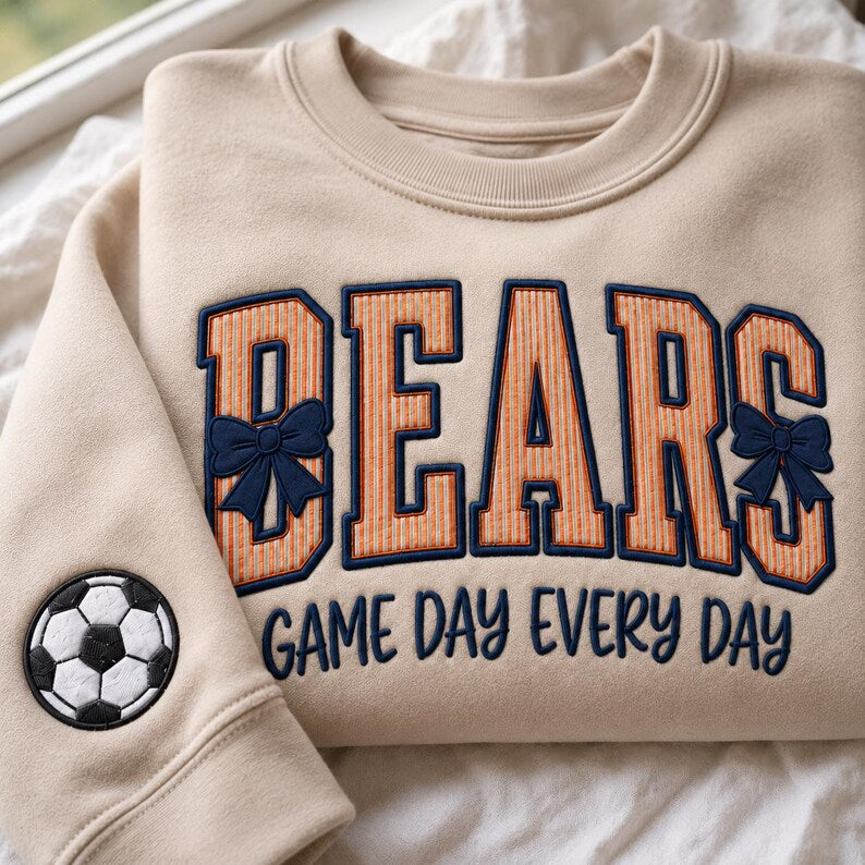 Custom Striped Varsity Applique Sweatshirt, Personalized Embroidered Team Mascot Game Day Top