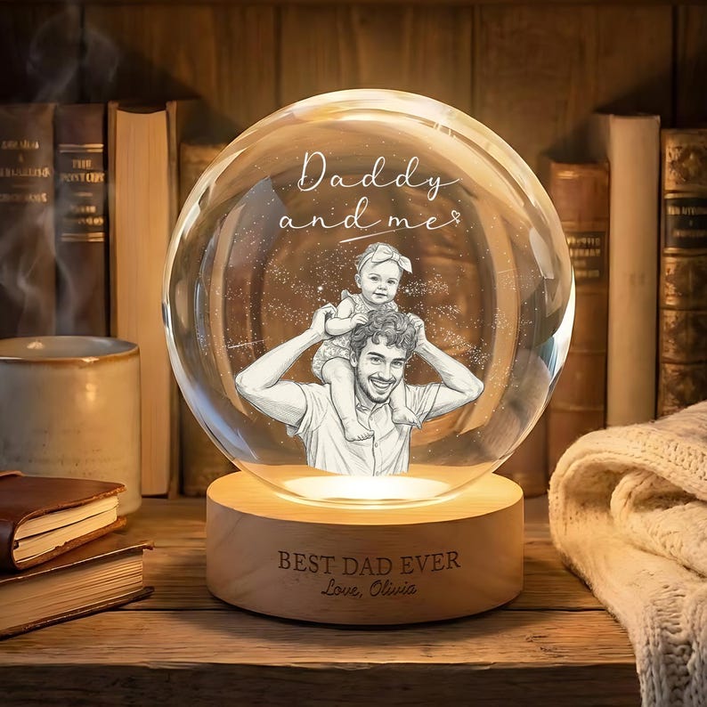 Personalized "Daddy and Me" Crystal Ball Lamp | Custom Photo Night Light