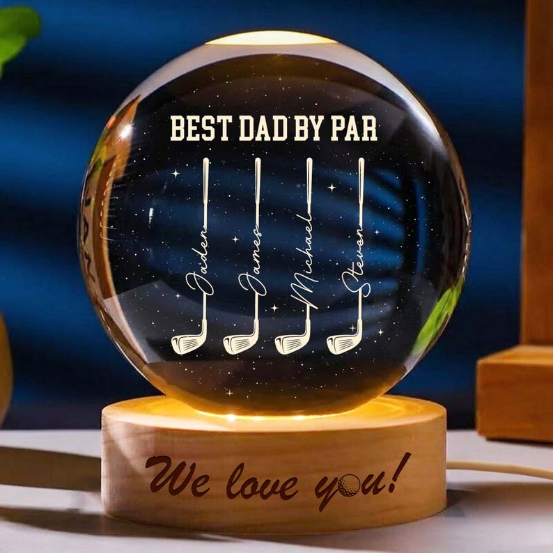 Custom Golf Crystal Ball Night Light - Personalized Dad Gift