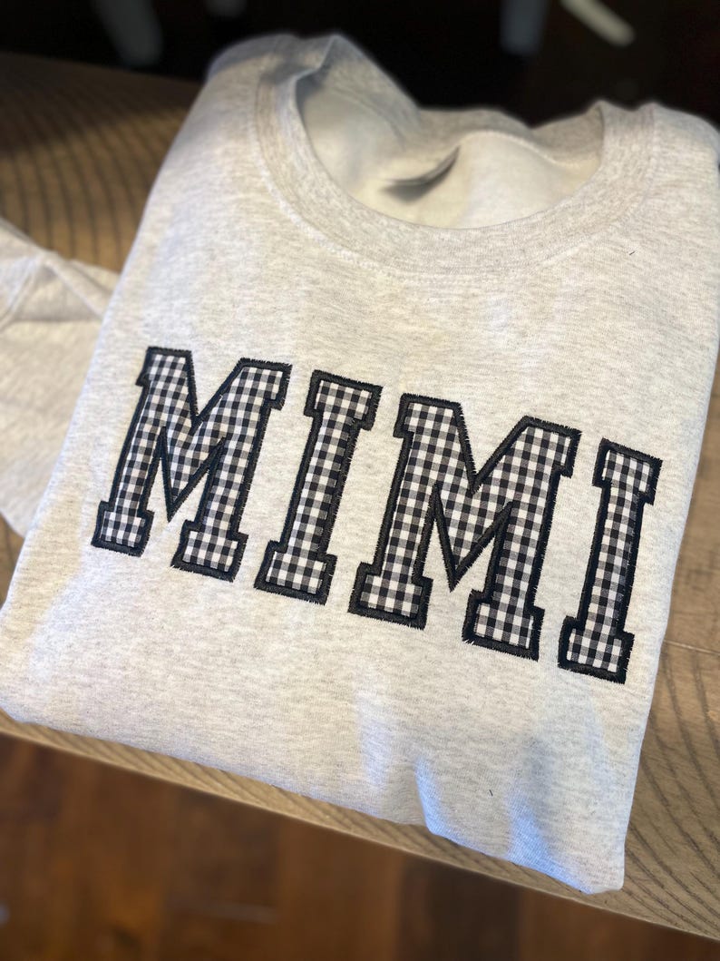 Custom Gingham Applique Sweatshirt Personalized Patchwork Game Day Crewneck for Women and Sports Fans