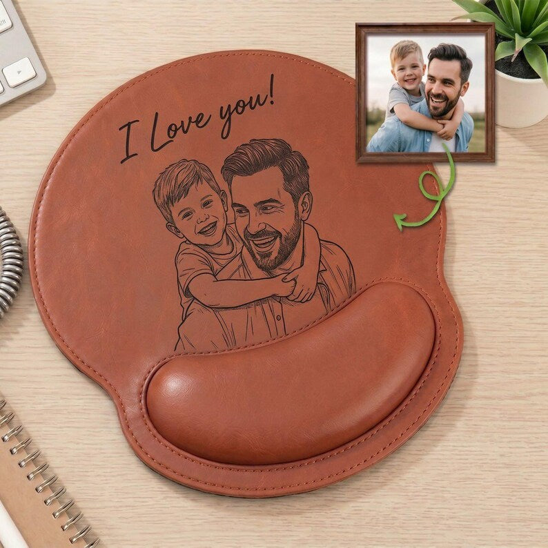 Personalized Sketch Photo Engraved Mousepad, Unique Keepsake Gift for Dad