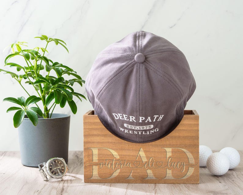 Custom Engraved Wooden Hat Organizer - Personalized Cap Storage Box for Dad