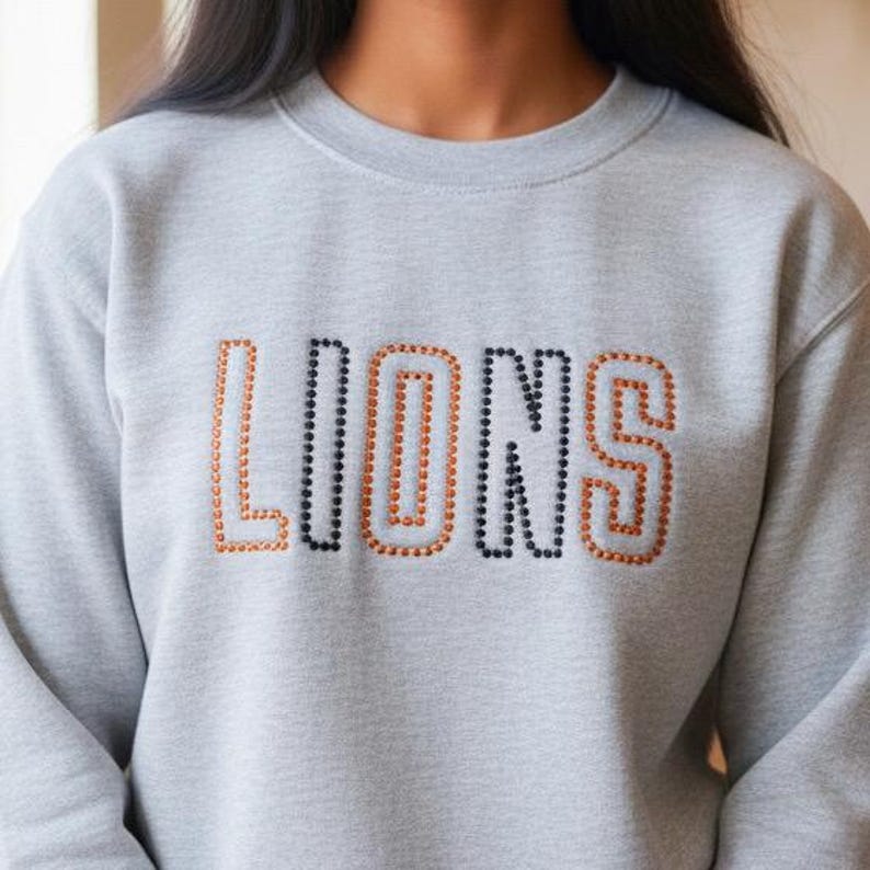 Custom Varsity Text Dot Stitch Embroidery Sweatshirt, Custom School Mascot Spirit Wear