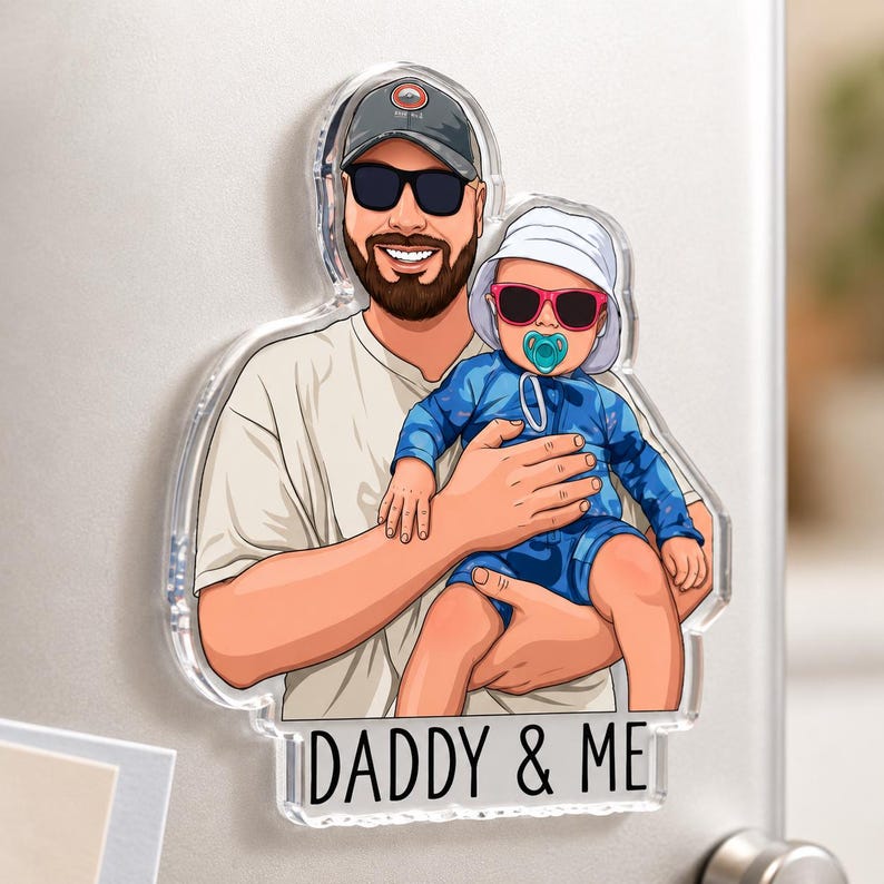Custom Family Photo Fridge Magnet, Personalized Cartoon Portrait Magnet