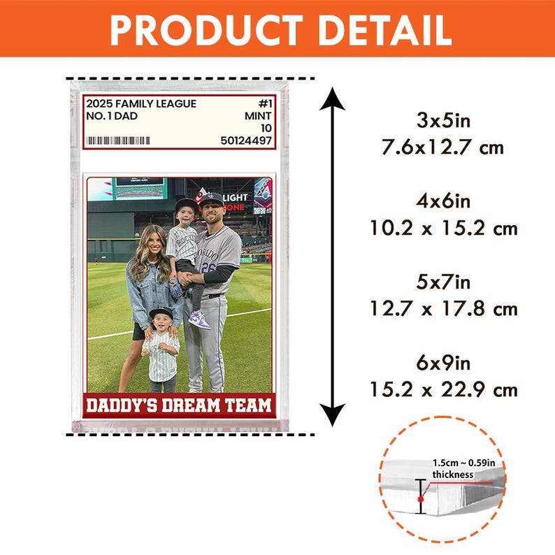 Personalized Graded Baseball Card Family Photo Frame, Custom Father’s Day Gift