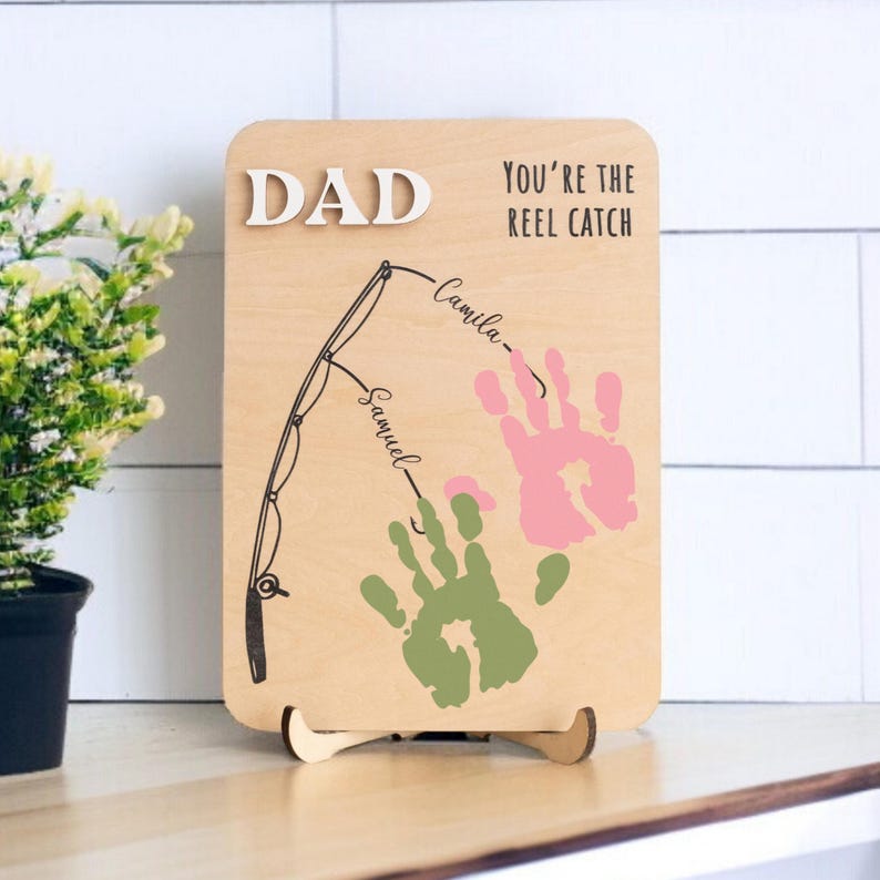 Personalized Fishing Handprint Sign for Dad | Custom Father’s Day Gift