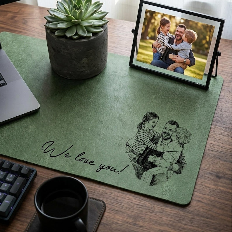 Custom Slogan Photo Sketch Desk Mat, Father’s Day Gift for Dad/Grandpa