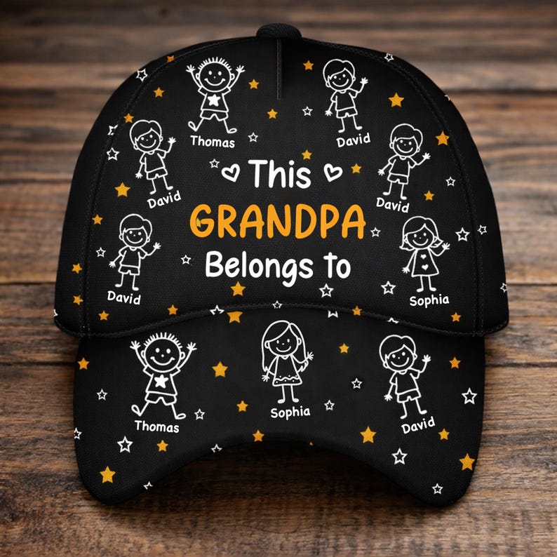 Customizable Stick Figure Grandpa Hat With Kids Names This Grandpa Belongs To Personalized Father’s Day Gift