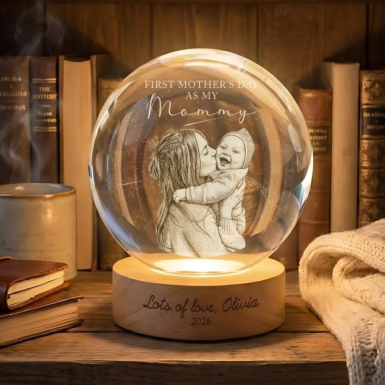 Personalized "Daddy and Me" Crystal Ball Lamp | Custom Photo Night Light