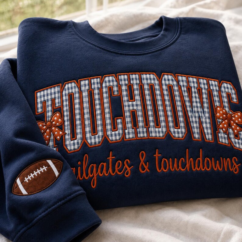 Custom Striped Varsity Applique Sweatshirt, Personalized Embroidered Team Mascot Game Day Top