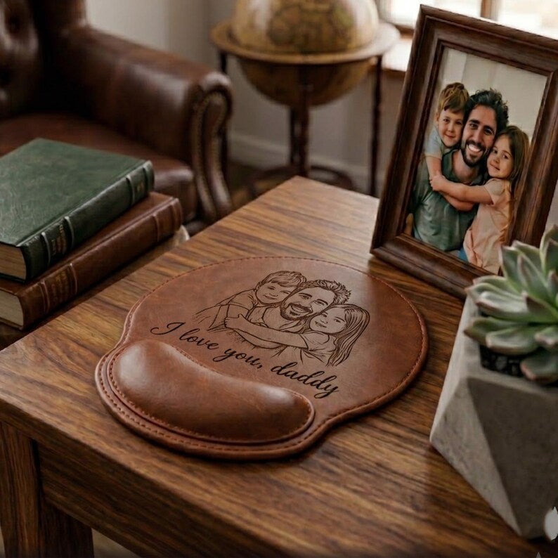 Personalized Sketch Photo Engraved Mousepad, Unique Keepsake Gift for Dad
