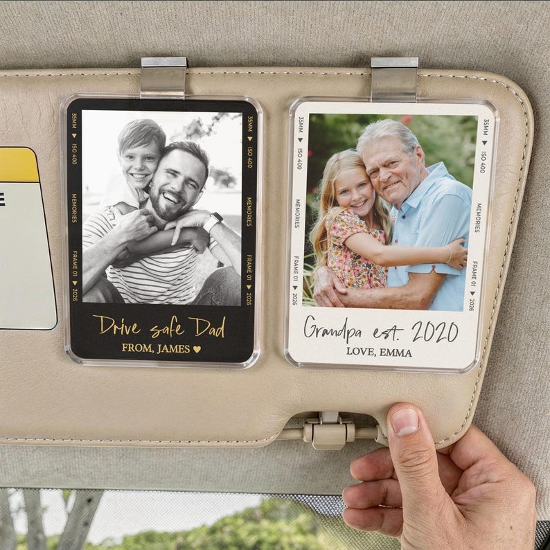 Custom Photo Car Visor Holder, Personalized "Drive Safe" Keepsake for Dad