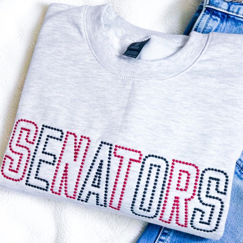 Custom Varsity Text Dot Stitch Embroidery Sweatshirt, Custom School Mascot Spirit Wear